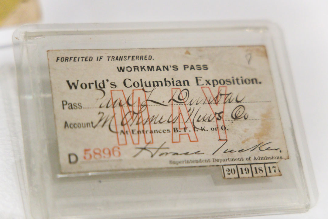 Paul's employee identification card for the World's Columbian Exposition