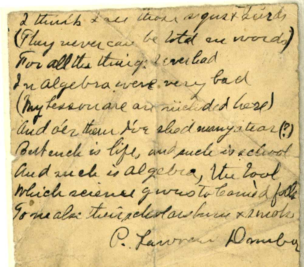 Manuscript for Paul's juvenile poem Algebra
